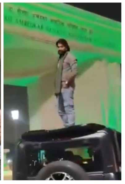 कार पर स्टंट करते युवक