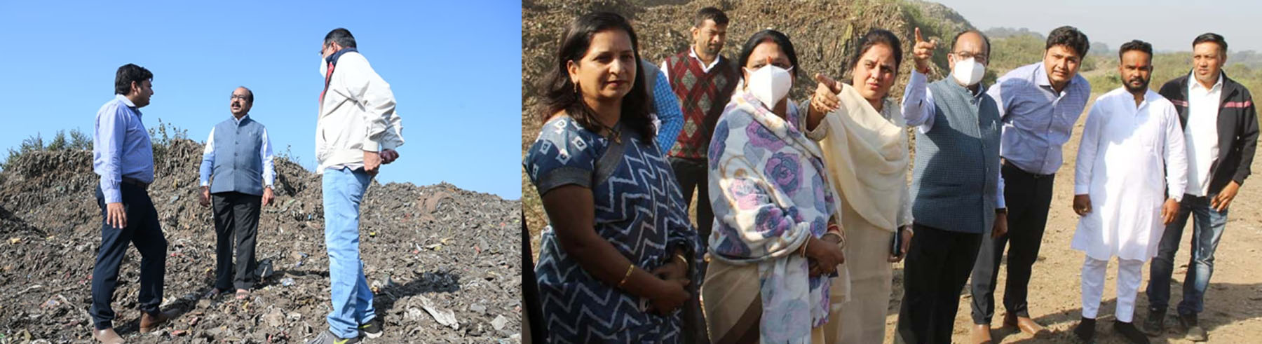 उप मुख्यमंत्री अरुण साव और महापाैर मीनल चाैबे डंप-साइट का निरीक्षण करते हुए
