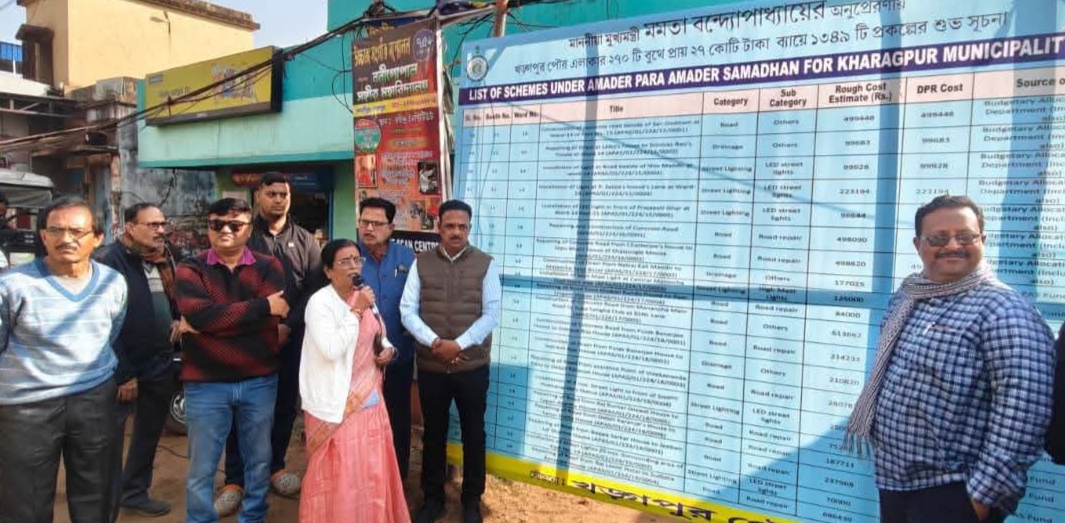 खड़ग़पुर में विकास कार्यों की सूची जारी करते तृणमूल नेता