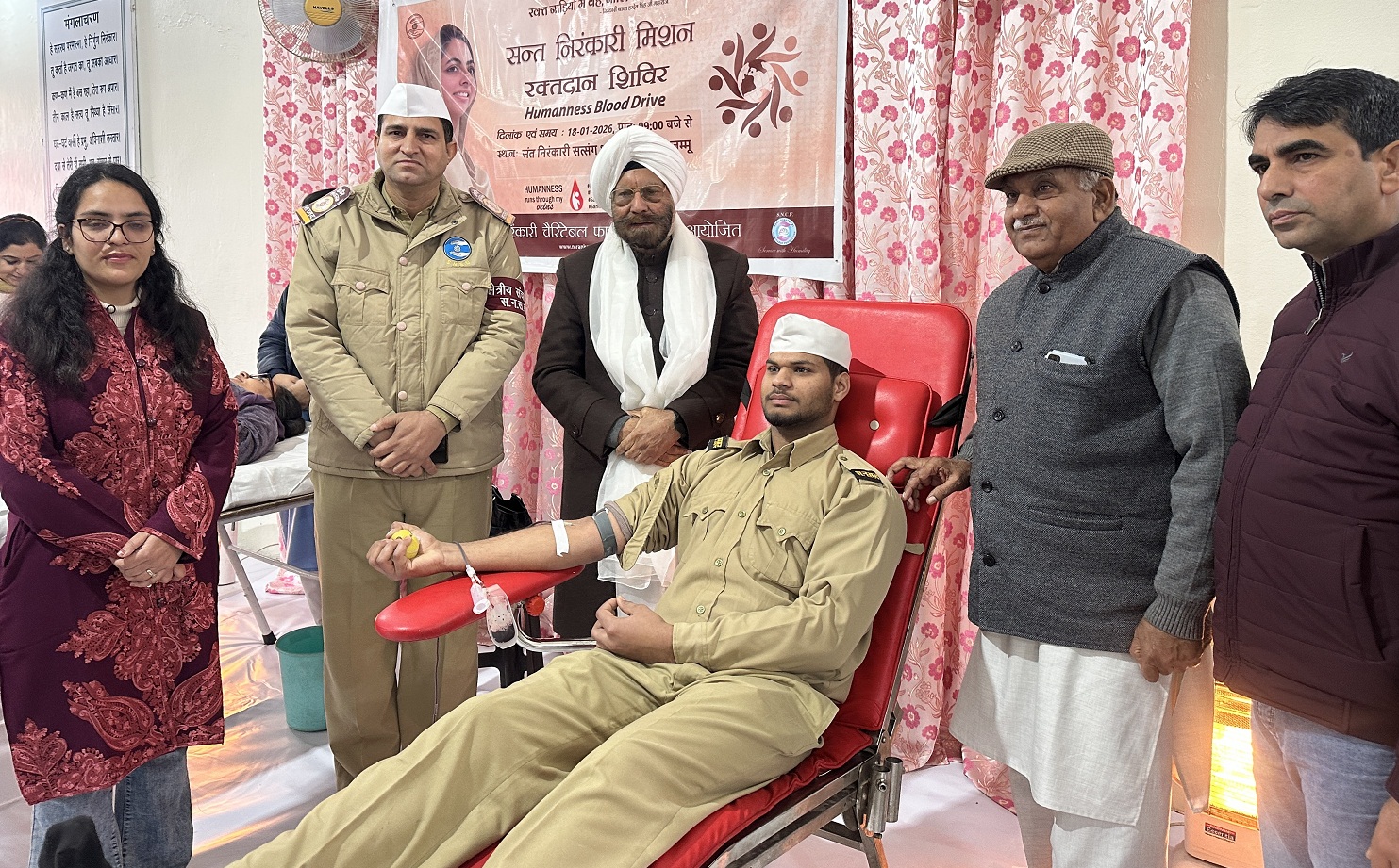 A voluntary blood donation camp