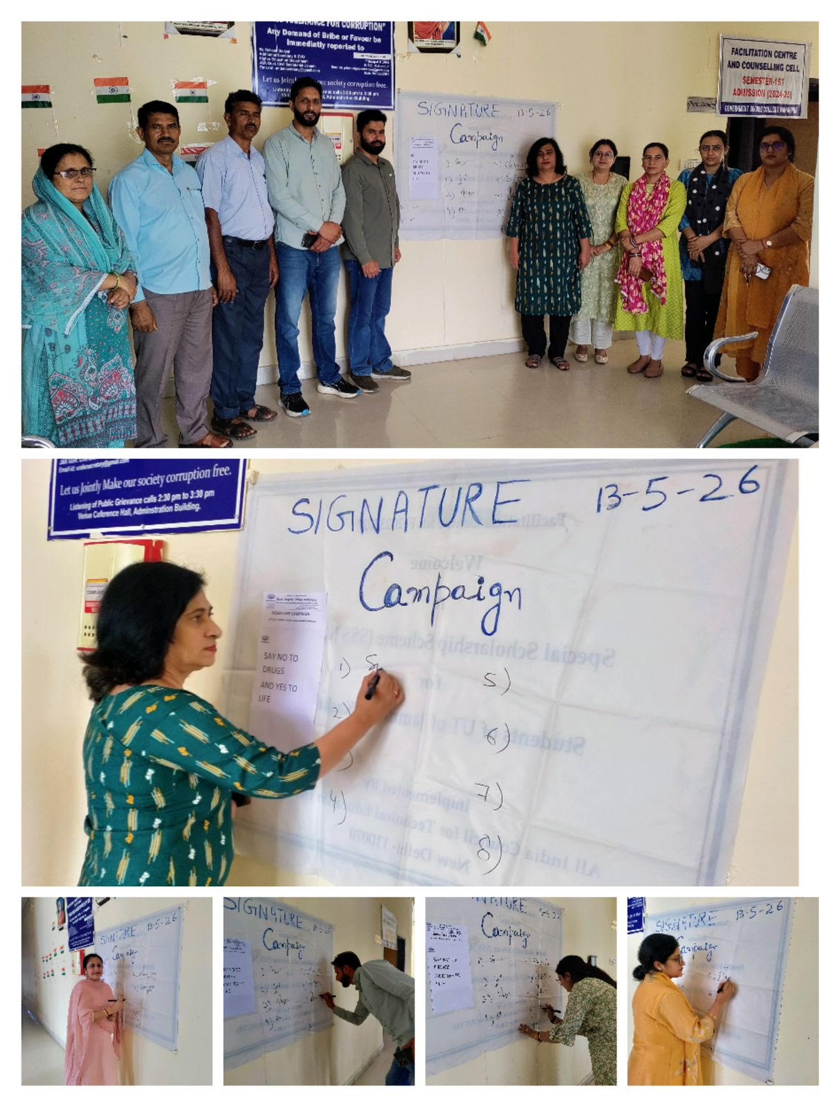 Signature campaign in the college under the campaign of Drug Free India, youth took a pledge to give up drugs.