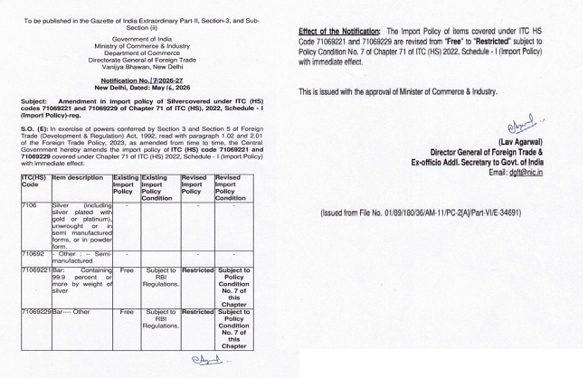 Govt has tightened policy regarding import of silver bars
