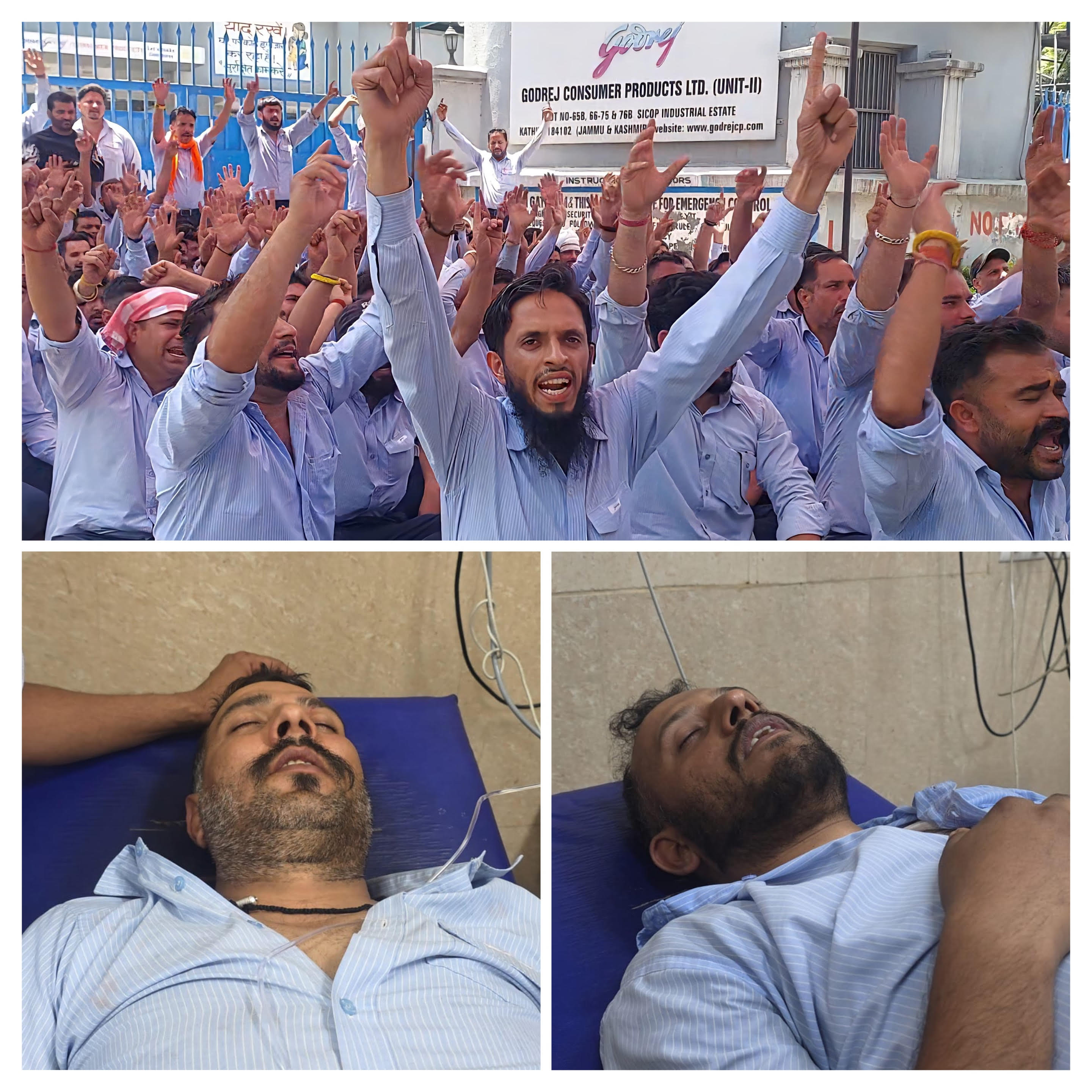 Workers in Kathua sit on protest in 42 degree temperature, faint, system silent Workers in Kathua sit on protest in 42 degree temperature, faint, system silent