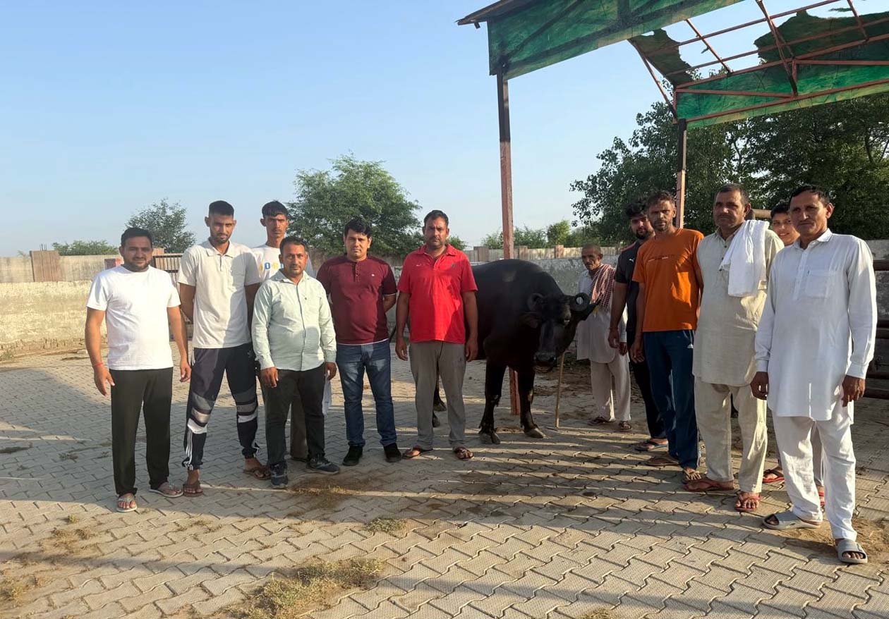 दूध प्रतियोगिता में प्रथम रहने वाली भैंस के साथ पशुपालक।