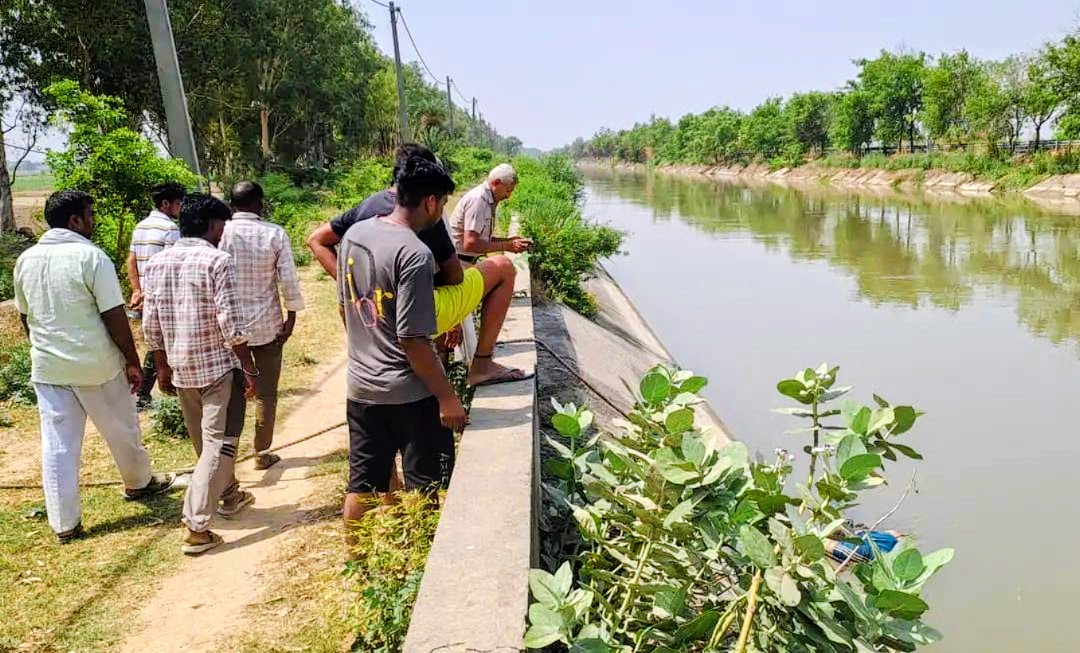 पानीपत के गांव नारायणा नहर पर युवक की तलाश करते परिजन।