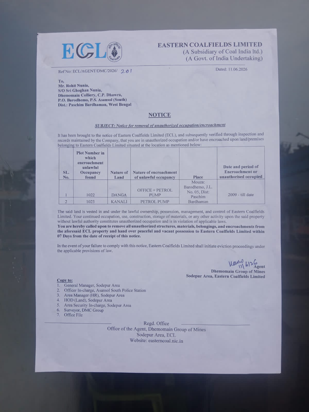 नोटिस की कॉपी