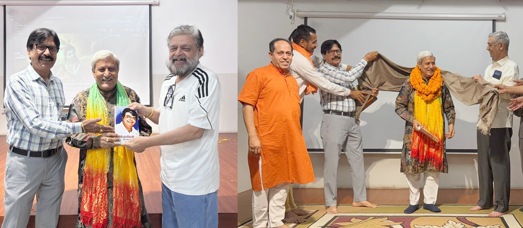 हरियाणा कला परिषद के वाइस चेयरमैन महेश जोशी को पुस्तक भेंट करते वरिष्ठ रंगकर्मी विश्व दीपक त्रिखा व उन्हें सम्मानित करते संस्कृति के सारथी गुरुग्राम के पदाधिकारी। हरियाणा कला परिषद के वाइस चेयरमैन महेश जोशी को पुस्तक भेंट करते वरिष्ठ रंगकर्मी विश्व दीपक त्रिखा व उन्हें सम्मानित करते संस्कृति के सारथी गुरुग्राम के पदाधिकारी।