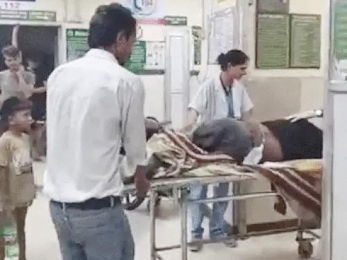 घायल युवक का इलाज करते स्वास्थ्य कर्मी