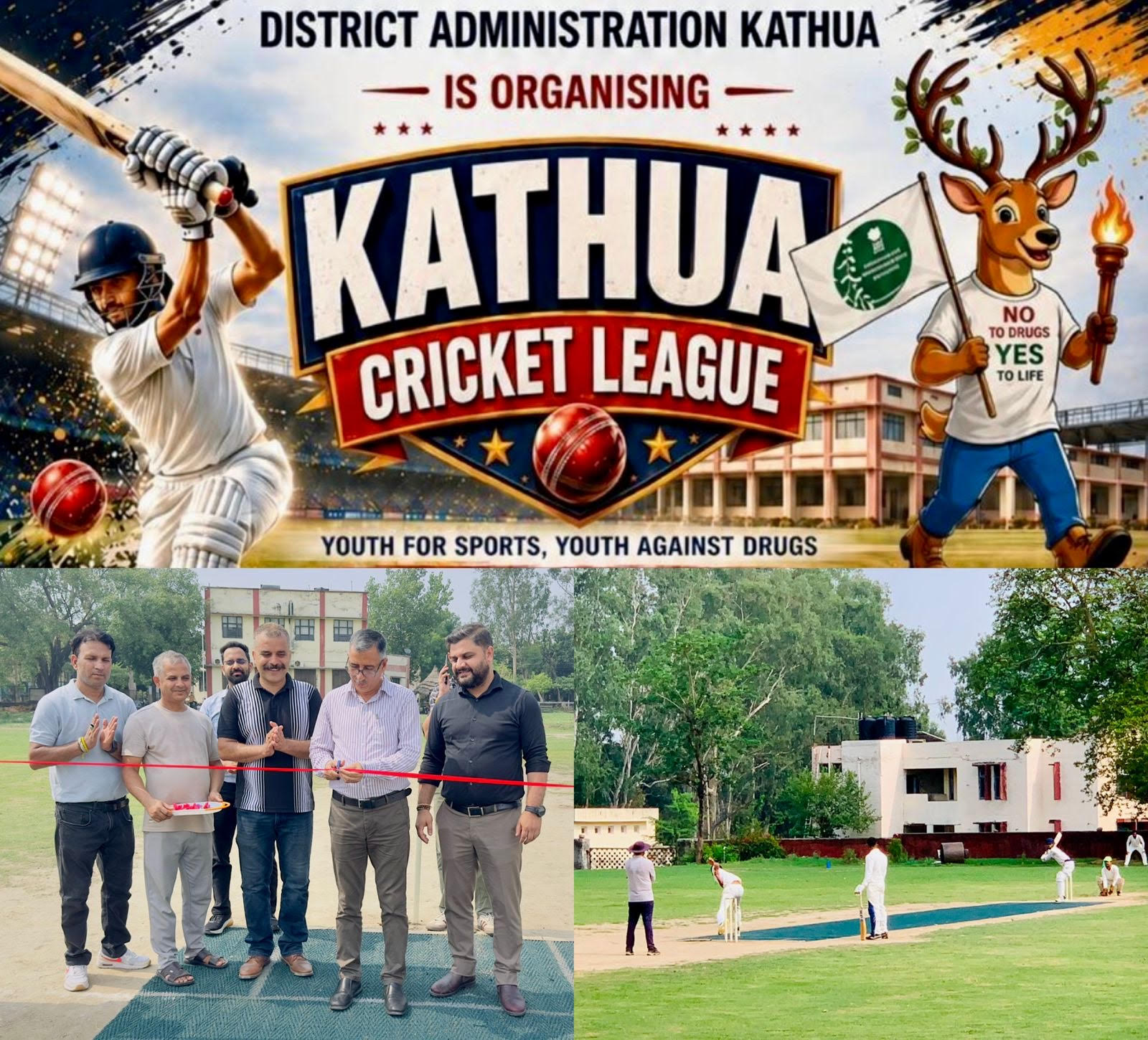 DC Kathua inaugurates Kathua Cricket League; conveys message of de-addiction to the youth.