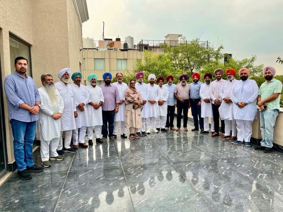 Former Chief Minister Charanjit Singh Channi and other leaders after the meeting. Former Chief Minister Charanjit Singh Channi and other leaders after the meeting.