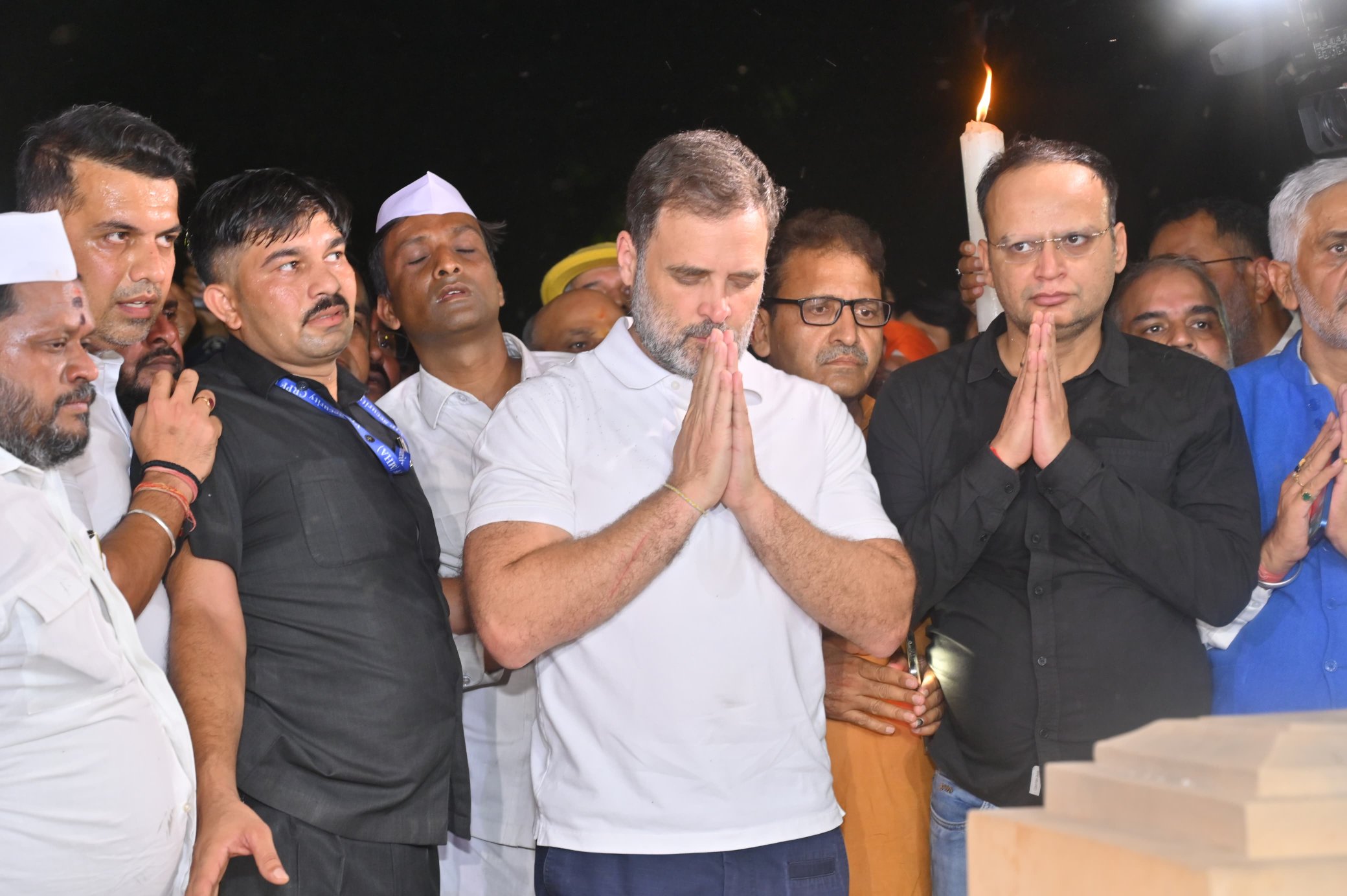 Rahul Gandhi during the candle march. Rahul Gandhi during the candle march.