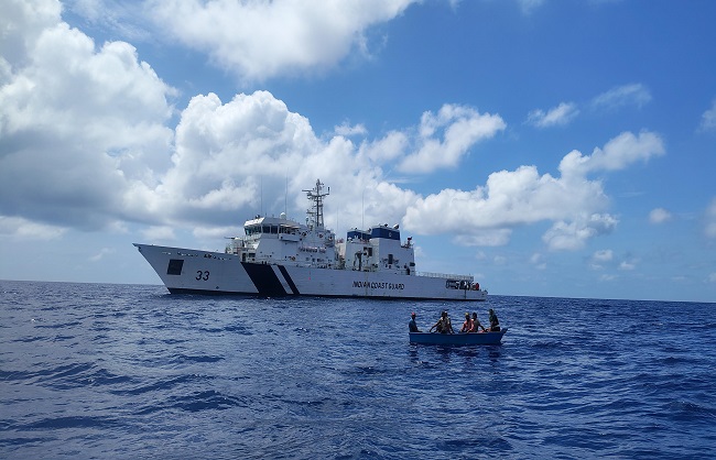 The ICG ship Vikram conducting operations at sea.