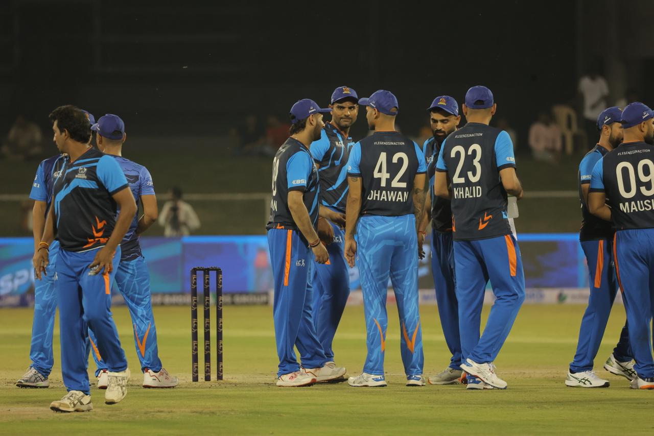 Indian Warriors team celebrating after taking a wicket. Indian Warriors team celebrating after taking a wicket.
