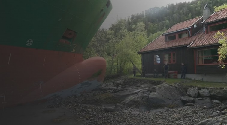Norwegian man woke up to find a massive cargo ship in his front garden after it ran aground, narrowly missing his house.