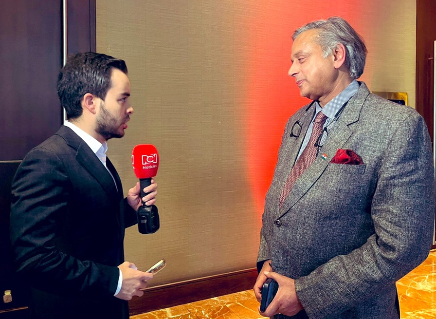 In Bogotá, Colombian journalist Juan Camilo Ramírez spoke with Shashi Tharoor to amplify India's voice. Photo from Shashi Tharoor's X handle. In Bogotá, Colombian journalist Juan Camilo Ramírez spoke with Shashi Tharoor to amplify India's voice. Photo from Shashi Tharoor's X handle.