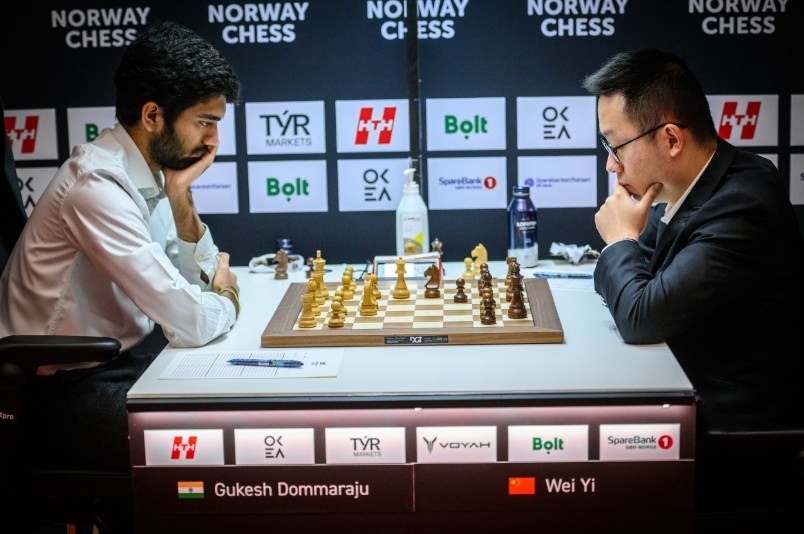 Gukesh and China's top player Wei Yi. Gukesh and China's top player Wei Yi.