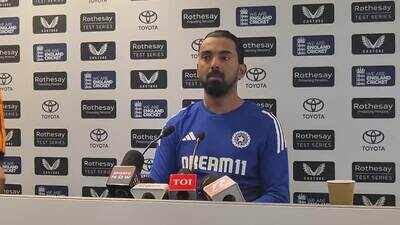 KL Rahul during the post-stumps press conference. KL Rahul during the post-stumps press conference.