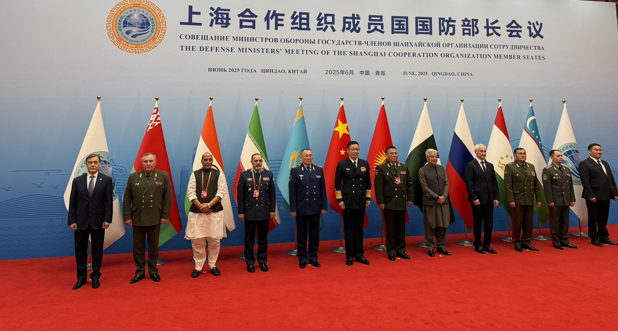 In China's Qingdao city, India's Defence Minister Rajnath Singh with SCO defense ministers. Photo from the X handle of Defence Minister Rajnath Singh's office. In China's Qingdao city, India's Defence Minister Rajnath Singh with SCO defense ministers. Photo from the X handle of Defence Minister Rajnath Singh's office.