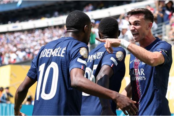 PSG's Fabian Ruiz scored the first goal together with Ousmane Dembélé. PSG's Fabian Ruiz scored the first goal together with Ousmane Dembélé.