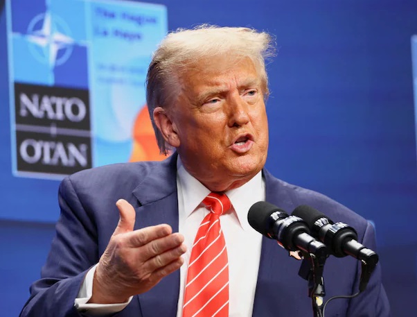 Donald Trump at the North Atlantic Treaty Organization summit. Donald Trump at the North Atlantic Treaty Organization summit.