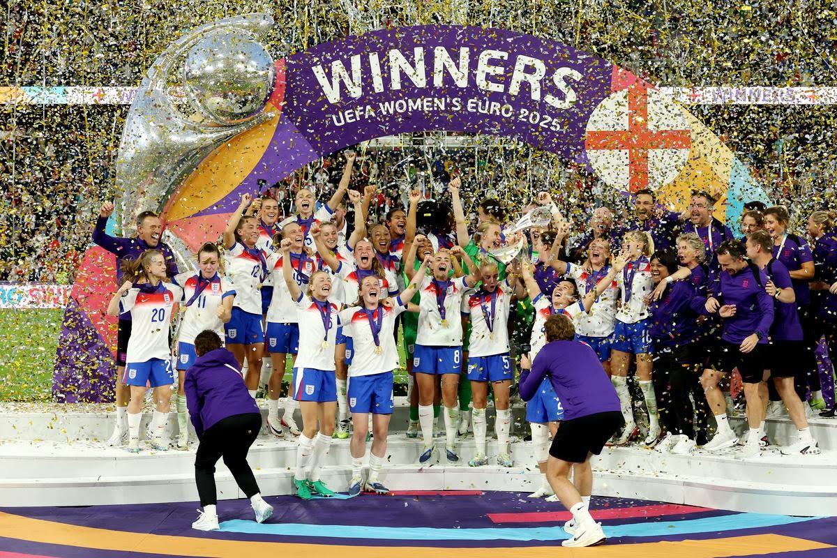 England lift the UEFA Women’s EURO trophy England lift the UEFA Women’s EURO trophy