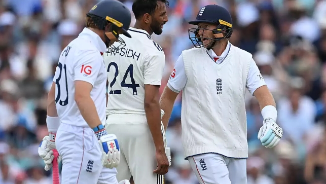 Joe Root and Prasidh Krishna Joe Root and Prasidh Krishna