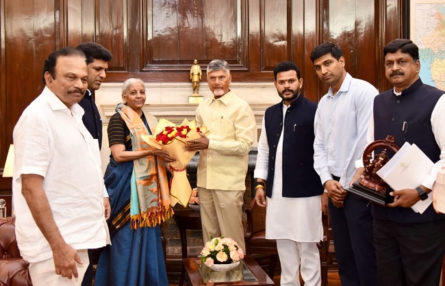 Andhra Pradesh Chief Minister N. Chandrababu Naidu on Friday met Union Finance Minister Nirmala Sitharaman om Friday Andhra Pradesh Chief Minister N. Chandrababu Naidu on Friday met Union Finance Minister Nirmala Sitharaman om Friday