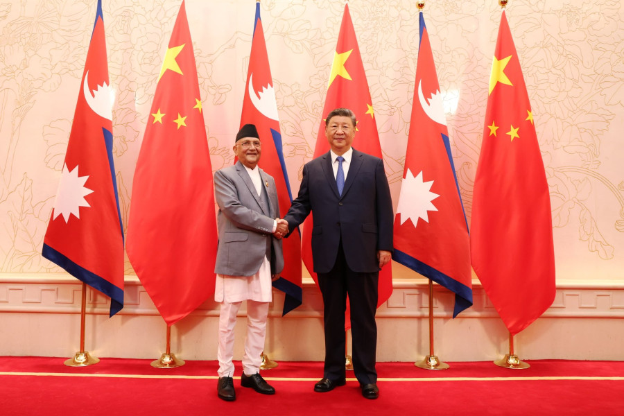Prime Minister KP Sharma Oli meeting with Chinese President Xi Jinping at the 25th Shanghai Cooperation Organisation Summit in Tianjin