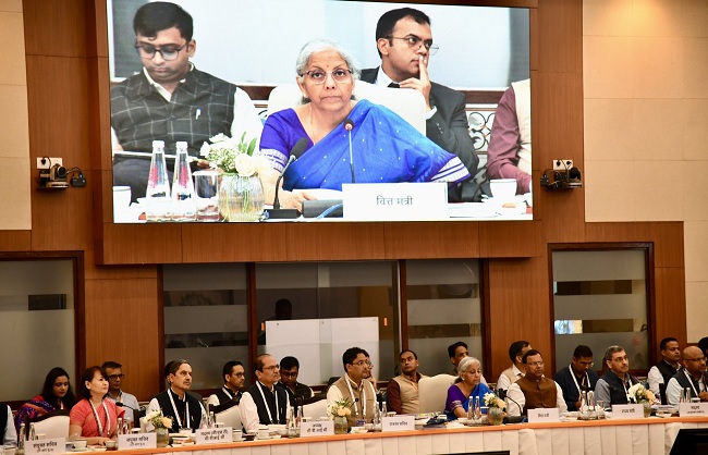 Finance Minister and others chairing the 56th meeting of the GST Council. Finance Minister and others chairing the 56th meeting of the GST Council.