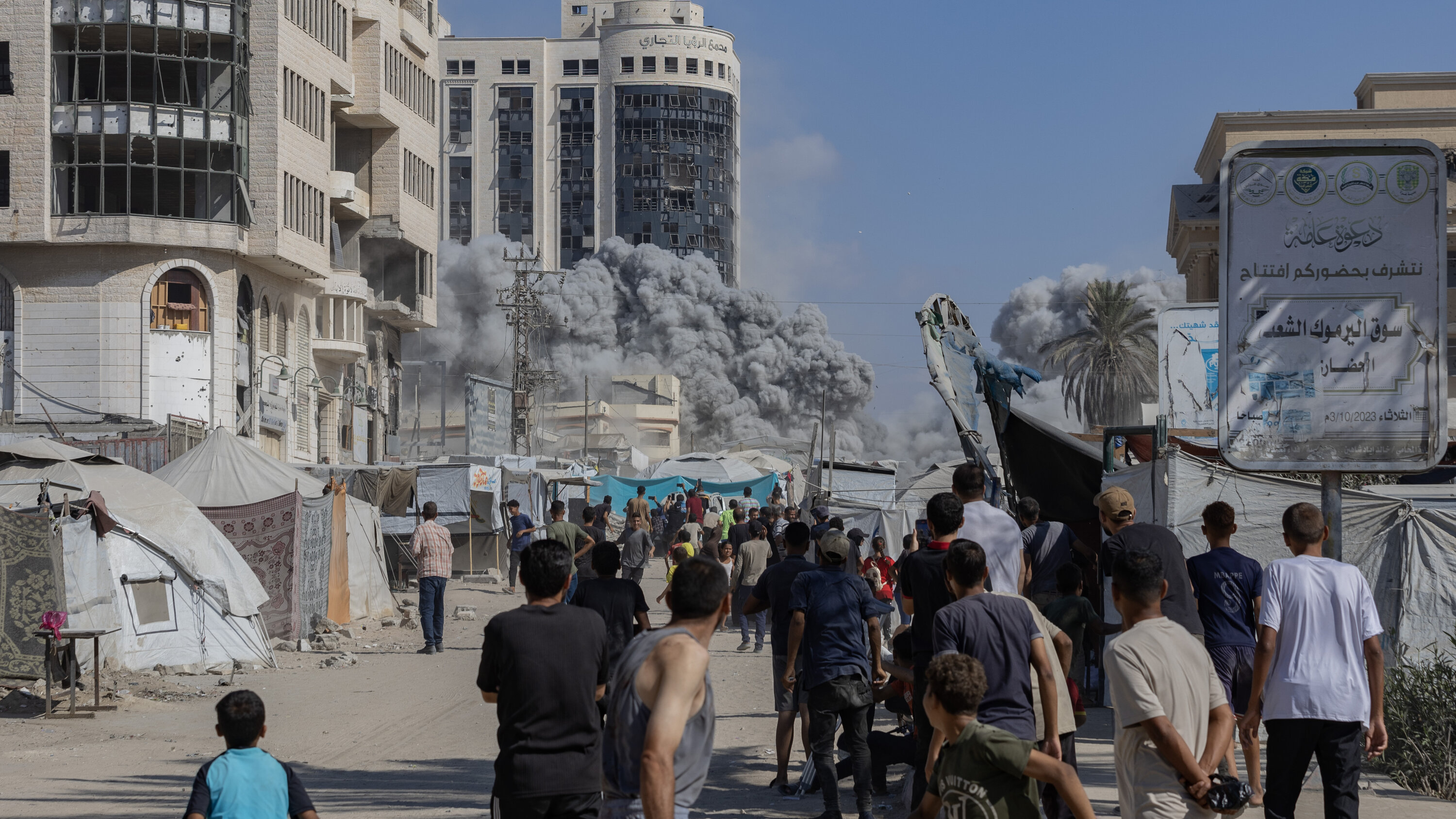 Israeli warplanes destroyed the 11-story Al-Ru’ya building on Monday.
