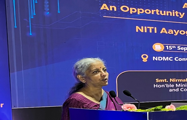Finance Minister Nirmala Sitharaman while addressing