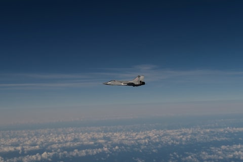 A photo by the Swedish military that it says shows one of three Russian Mig-31 fighter jets after it left Estonian airspace on Friday