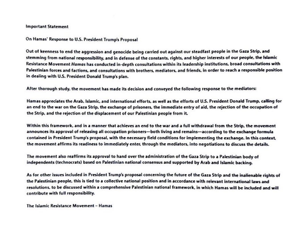 Hamas Accepts US Peace Deal Under Trump's Ultimatum; President Calls for Immediate Israeli Halt to Gaza Strikes