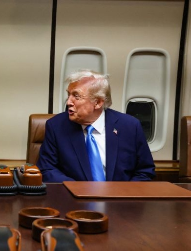 US President Donald Trump on Board Air Force One US President Donald Trump on Board Air Force One
