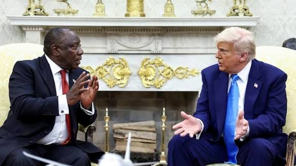 Trump criticised South African President Cyril Ramaphosa in May and claimed white farmers in his nation were being killed and persecuted Trump criticised South African President Cyril Ramaphosa in May and claimed white farmers in his nation were being killed and persecuted